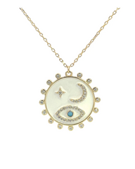 Evil Eye and Moon White Charm Necklace