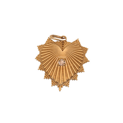 Flutted Heart Single Diamond Charm 14k