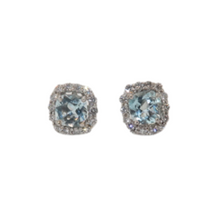 Cushion Cut Aquamarine and Halo Diamond 14k