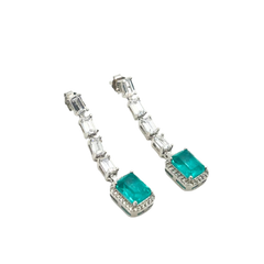 Emerald Shaped Drop Halo Paraiba Earrings