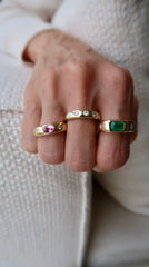 Emerald and Diamond Inlay Gold Ring 14k
