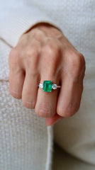 Emerald-Cut Emerald Ring with Diamond Accents 14k