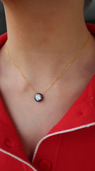 Black Bezel Diamond Gold Necklace