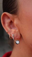 Diamond Gold Hoops with Black Bezel