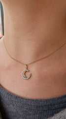 Flutted Moon Diamond Charm Necklace 14k