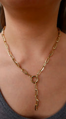 Flat Oval Lariat Gold Chain 14k