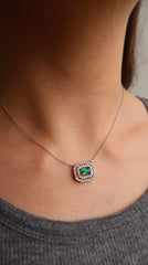 Emerald Halo Necklace 14K