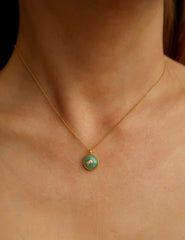 Green Stone with Gold Diamond Eye Necklace