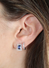 Diamond Frame Sapphire White Gold Studs 14k