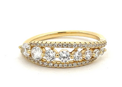 Double Row Pave Stone Gold Ring