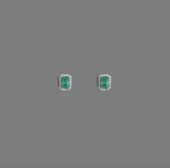 Emerald-Cut Emerald White Gold with Diamond Halo 14k Studs