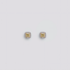 Yellow Diamond with Diamond Halo Studs 14k