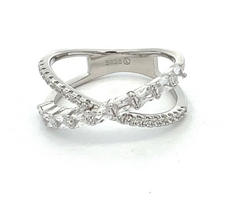 X Silver Pave Ring with Stones