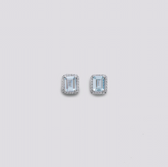 Aquamarine Halo Diamond Studs 14k