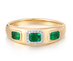 Emerald Inlay Diamond Halo Gold Ring 14k