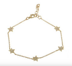 Yellow Gold Diamond Stars Bracelet 14k