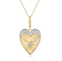 Heart Flutted Charm with Diamonds 14k