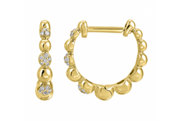 Yellow Gold Beaded Diamond Huggies 14k
