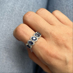 Blue Sapphire and Diamond Halo White Gold 14k Ring