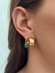 Emerald-Cut Emerald with Diamond Halo 14k Studs