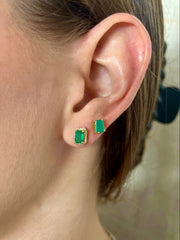 Emerald-Cut Emerald with Diamond Halo 14K