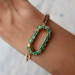 Emerald Locket Paperclip Bracelet 14K