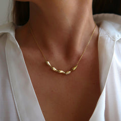 Gold Bean and Diamond Charm Necklace