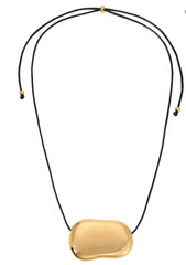 Black Leather Gold Buckle Necklace