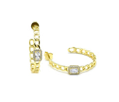 Gold Chain White Hoops