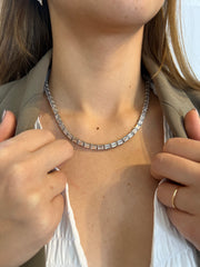Emerald Silver Tennis Necklace