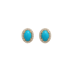 Round Turquoise Diamond Halo Studs 14k