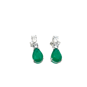 Oval Emerald and Diamond Evening Earrings