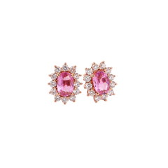 Oval Pink Sapphire and Diamond Halo Studs