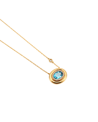 Blue Topaz Diamond Bezel Gold Necklace 14k