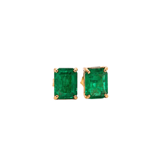 Emerald Cut Emerald Yellow Gold Studs 14k