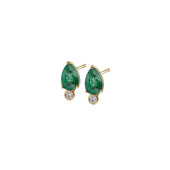 Emerald Pear & mini Diamond Studs 14k