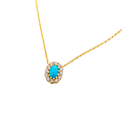 Blue Topaz- Diamond Necklace 14K