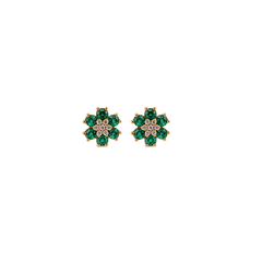 Mini Emerald Flower Diamond Studs