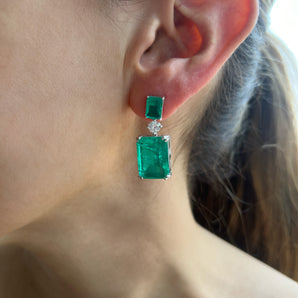 Emerald Cut Emerald Evening Earrings