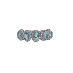 Aquamarine Oval Halo Diamond Ring 14k