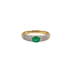Diamond Pave and Emerald Oval Ring 14k