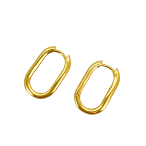 Oval Round Gold Plain Hoops