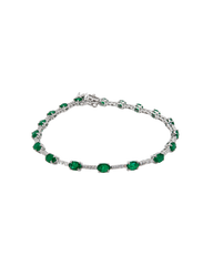 Diamond and Oval Emerald Tennis Bracelet 14k