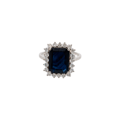 Emerald Cut Sapphire Halo Diamond Ring 14k