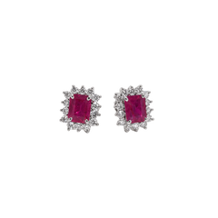 Ruby Halo Diamond Earrings 14K