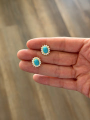 Oval Turquoise Diamond Stud