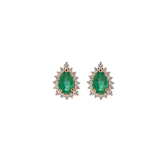 Emerald Pear Diamond Halo Studs 18k