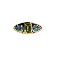 Peridot and Blue Topaz Signet Ring 14k