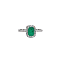 Emerald-Emerald Cut Halo Ring 18k
