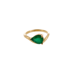 Pear Emerald Gold Ring 14k